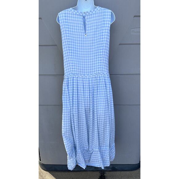 HIGH Everyday Couture by Claire Campbell Blue Gingham Midi Dress Sz M Drop Waist - Picture 6 of 14